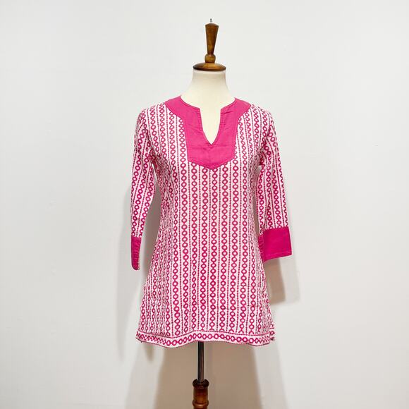 Gretchen Scott pink and white geometric cotton swim coverup tunic Size XS - Picture 1 of 3